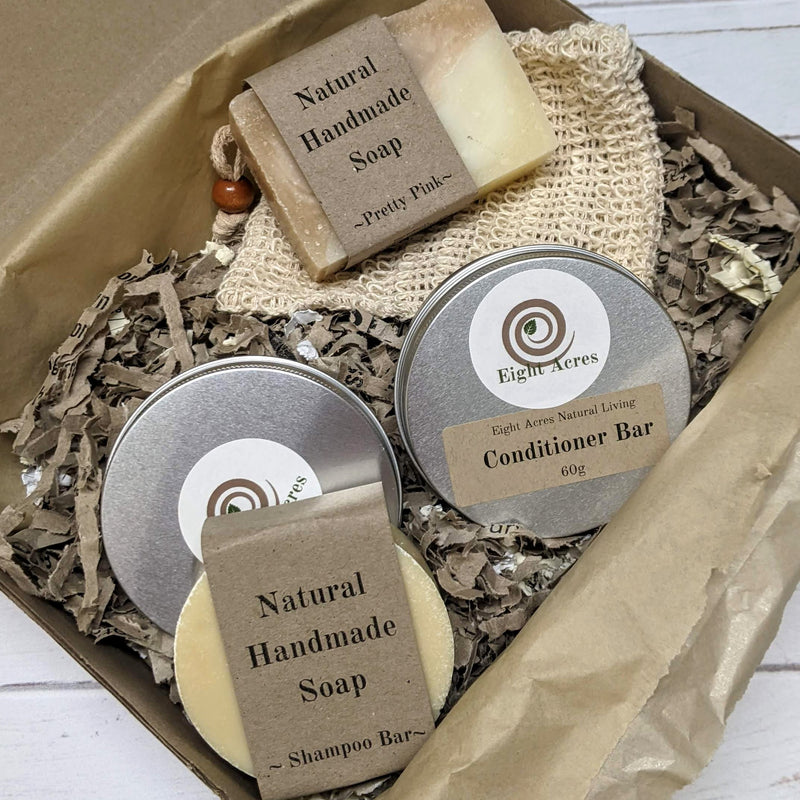 Eco Hair Gift Box - Plastic-Free Shampoo, Conditioner and Bar Soap