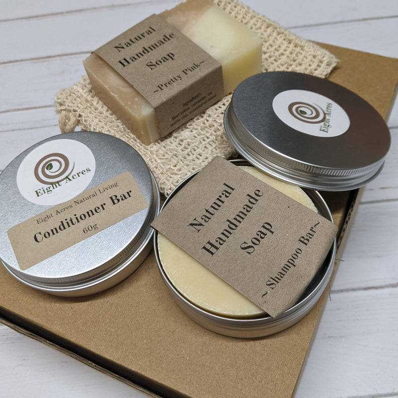 Eco Hair Gift Box - Plastic-Free Shampoo, Conditioner and Bar Soap