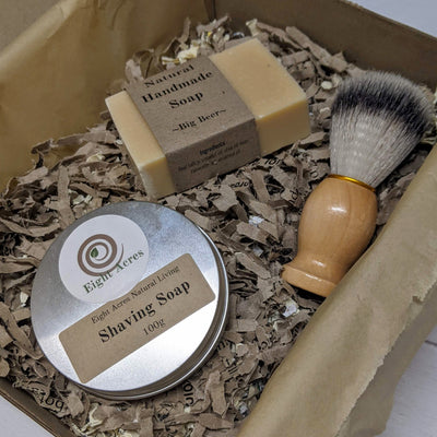 Natural Shaving Gift Box - shaving soap, shaving brush, handmade soap