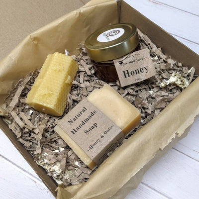 Honey Lovers Gift Box - Honey Jar, Beeswax Candle, Honey Soap